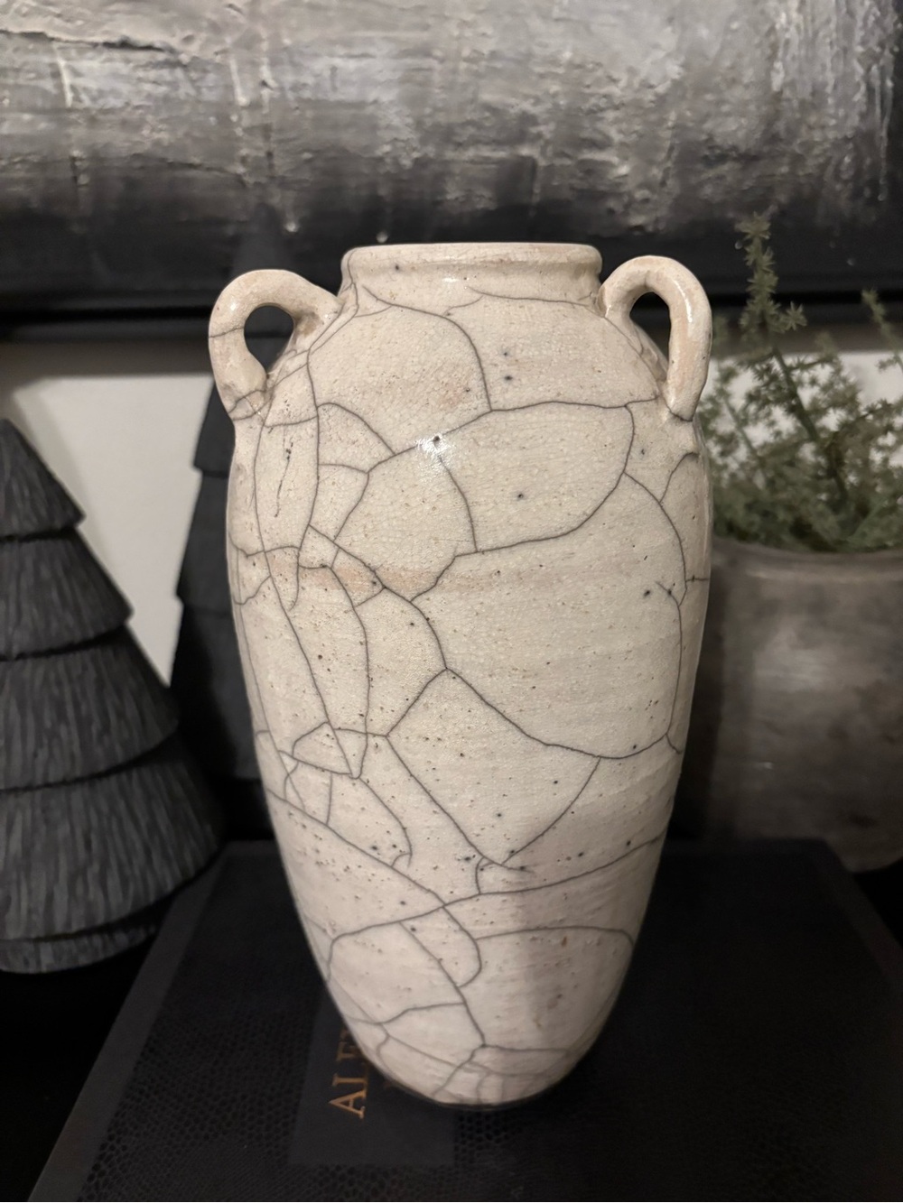 Vintage Cream Crackle-Glaze Dual-Handle Vase